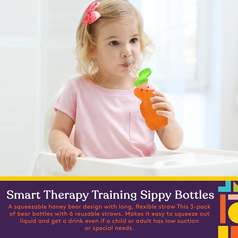 Special Supplies Honey Bear Straw Cup For Babies, 3-Pack Squeezable Therapy and Special Needs Assistive Drink Container, Spill Proof and Leak Resistant Lid - Image 2